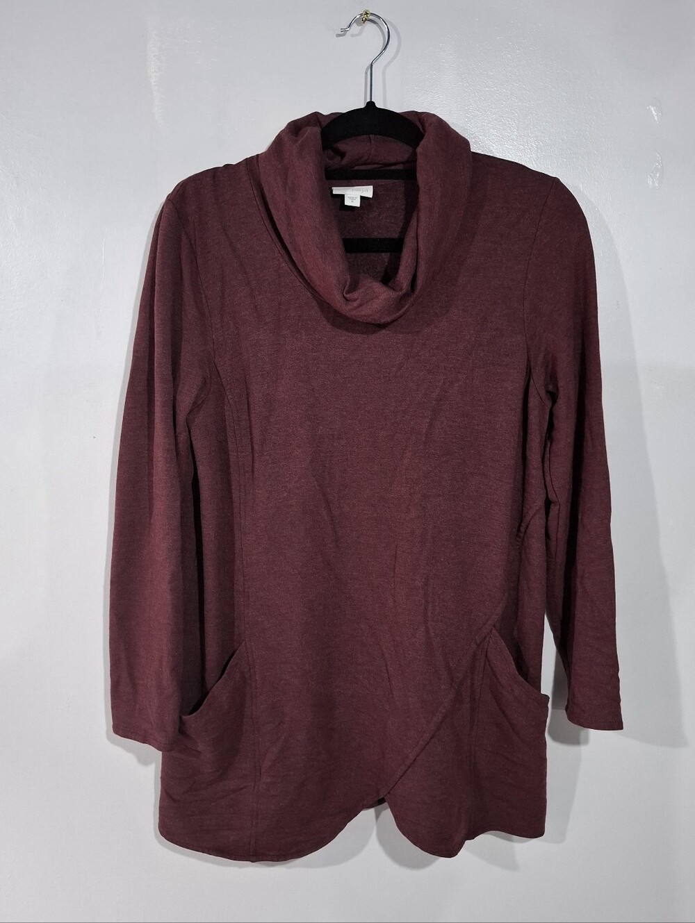 J. Jill Purejill Burgundy Cowl Neck Tunic Sweater Pockets Soft Warm Sz M - Picture 2 of 10